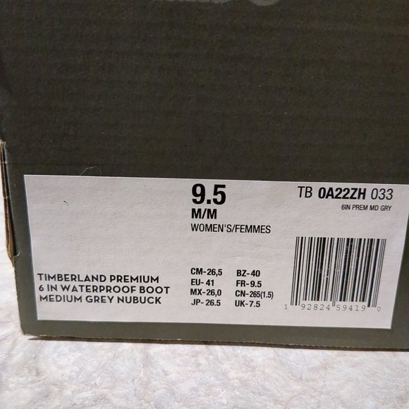 9.5 women's Timberland boot Grey Nubuck 6in - NEW - Picture 10 of 10